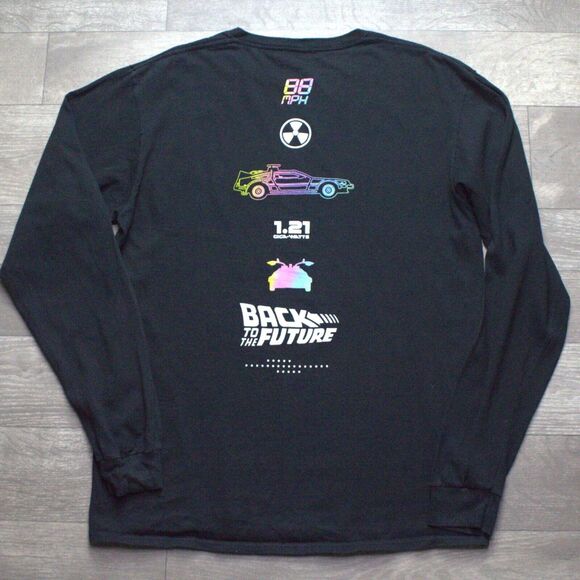 Back to the Future Long Sleeve T Shirt Mens M Black Metallic Color Delorean - Picture 4 of 4